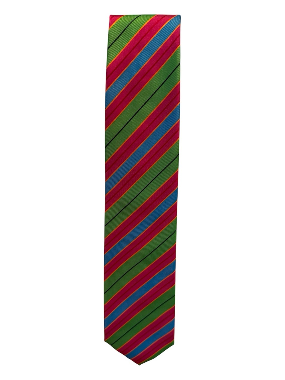 Edo Popken Vibrant Green, Pink & Blue Striped Silk Tie.